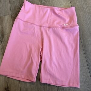 Nike Dri Fit Women's Biker Shorts Pink‎ High Waist Logo Size Medium NWOT
